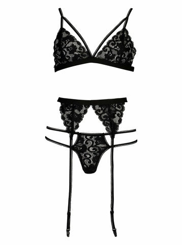 Black Lace Cut Out Bra And Thong Set