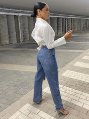 Gianna Ripped Straight Leg Split Jeans