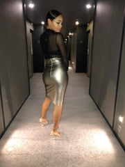 Curves honey vegan leather skirt