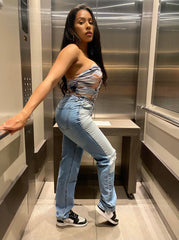 Maya Bi Color Straight Leg Jeans