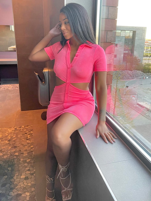 Textured Slinky Pink Cut Out Dress