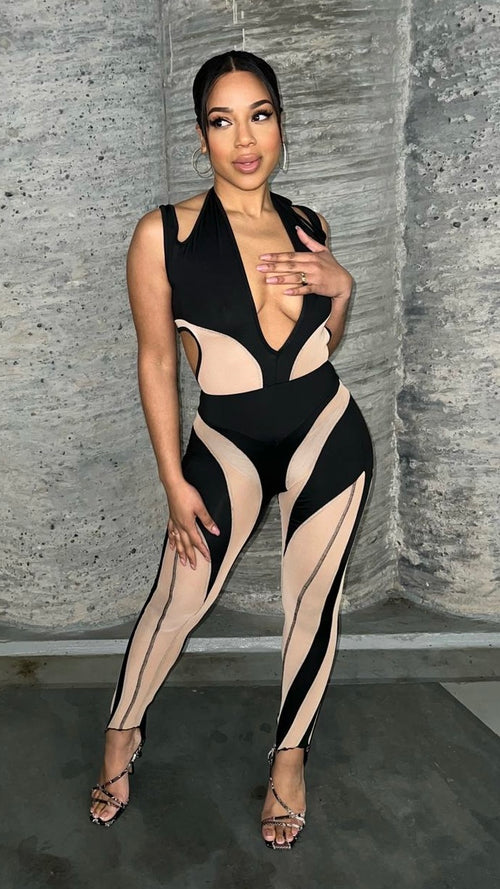 Mesh Cut Out Detail Jumpsuit