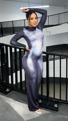 Body Print Illusion Maxi Dress