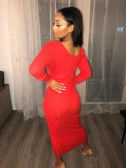 Back to basics long ribbed knit dress