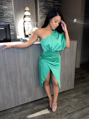 No Clue Satin Long Draped Dress