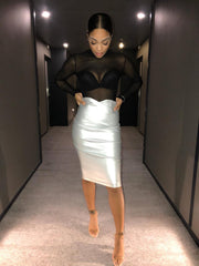 Curves honey vegan leather skirt