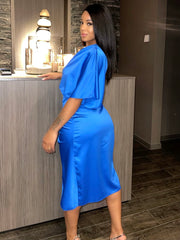 No Clue Satin Long Draped Dress
