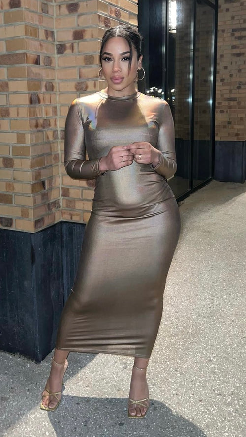 Bronze Metallic Long Dress