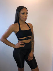 Shape buckle strap crop top