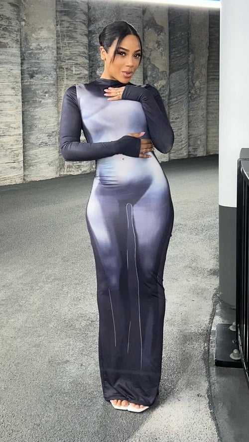 Body Print Illusion Maxi Dress