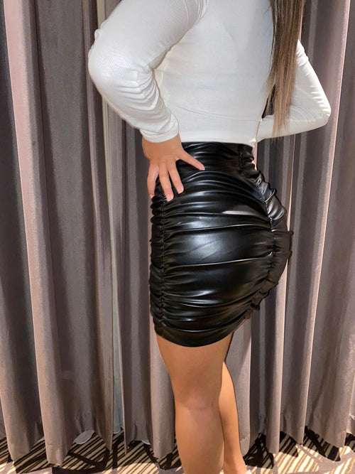 Denise Ruched Vegan Leather Skirt