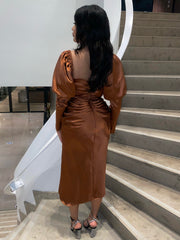 Malia Satin Draped Puff Sleeve Dress