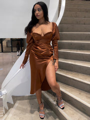 Malia Satin Draped Puff Sleeve Dress