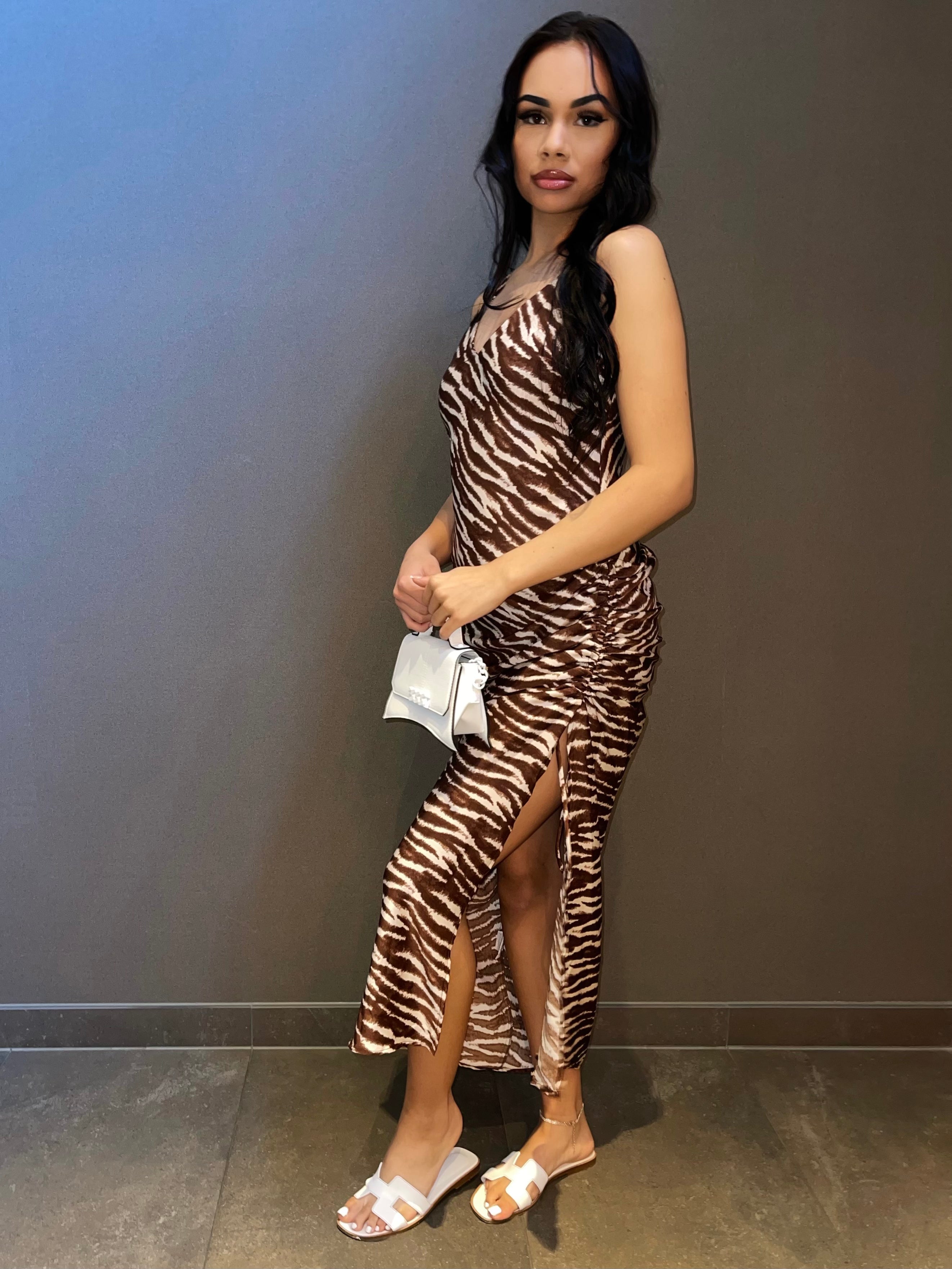 Zebra Side Ruched Dress