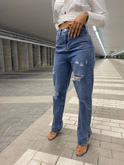 Gianna Ripped Straight Leg Split Jeans