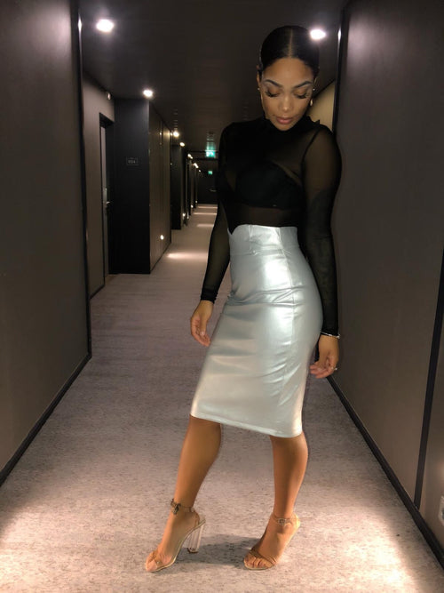 Curves honey vegan leather skirt