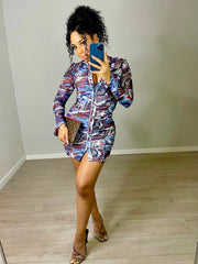Anika Multi Print Abstract Mesh Dress