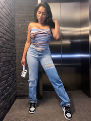 Maya Bi Color Straight Leg Jeans