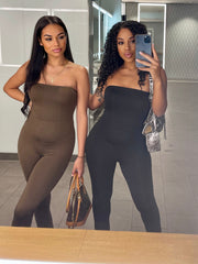 Strapless Flared Hem Jumpsuit