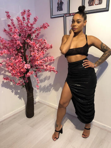 Black Washed Denim Cargo Skirt