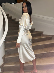 Malia Satin Draped Puff Sleeve Dress