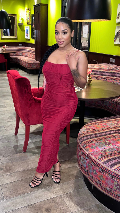 Ella Strappy Mesh Ruched Dress