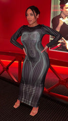 Contrast Body Print Maxi Dress