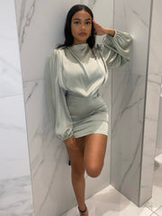 Ava Satin Draped Cowl Neck Dress