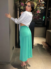 Green Tie Waist Wrap Skirt
