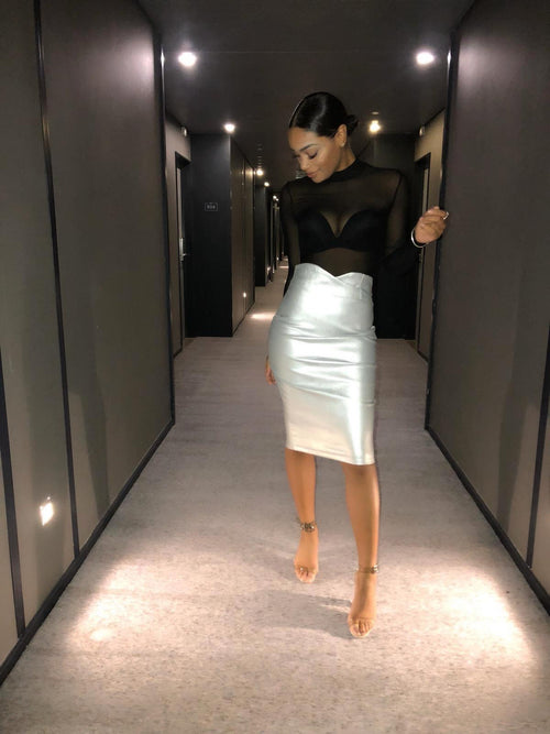 Curves honey vegan leather skirt