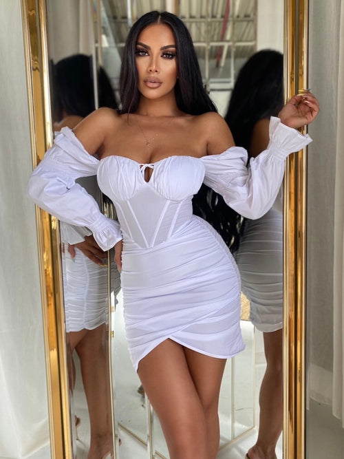 Tanaya Puff Sleeve White Corset Dress