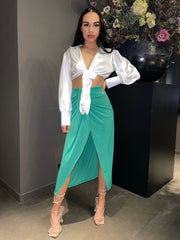 Green Tie Waist Wrap Skirt