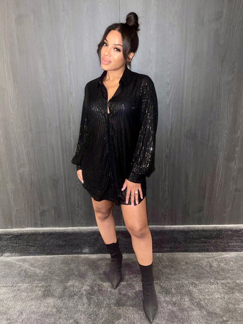 Boujee Dinner Sequin Shirt Dress