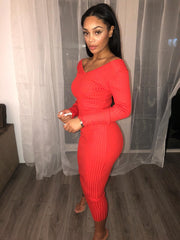 Back to basics long ribbed knit dress