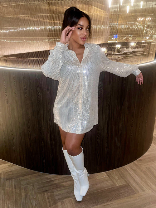 Boujee Dinner Sequin Shirt Dress