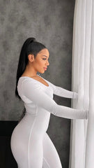 White Jersey Scoop Neck Jumpsuit